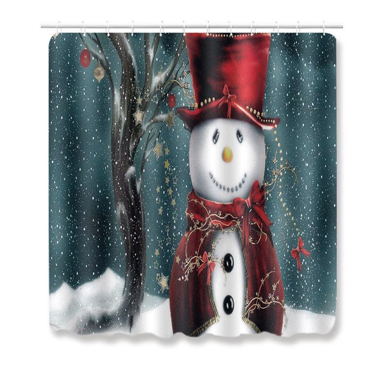 4pcs Shower Christmas Curtain Toilet Cushion Set Cover Mat Pad Rug Xmas Bathroom