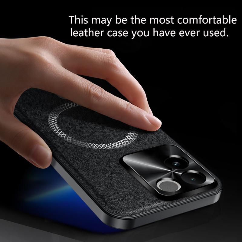 For Vivo S17e Case Magnetic Elegant Leather Wear-Resistant Lens Fully Covered Non-Slip Grip Edge Cover Shell