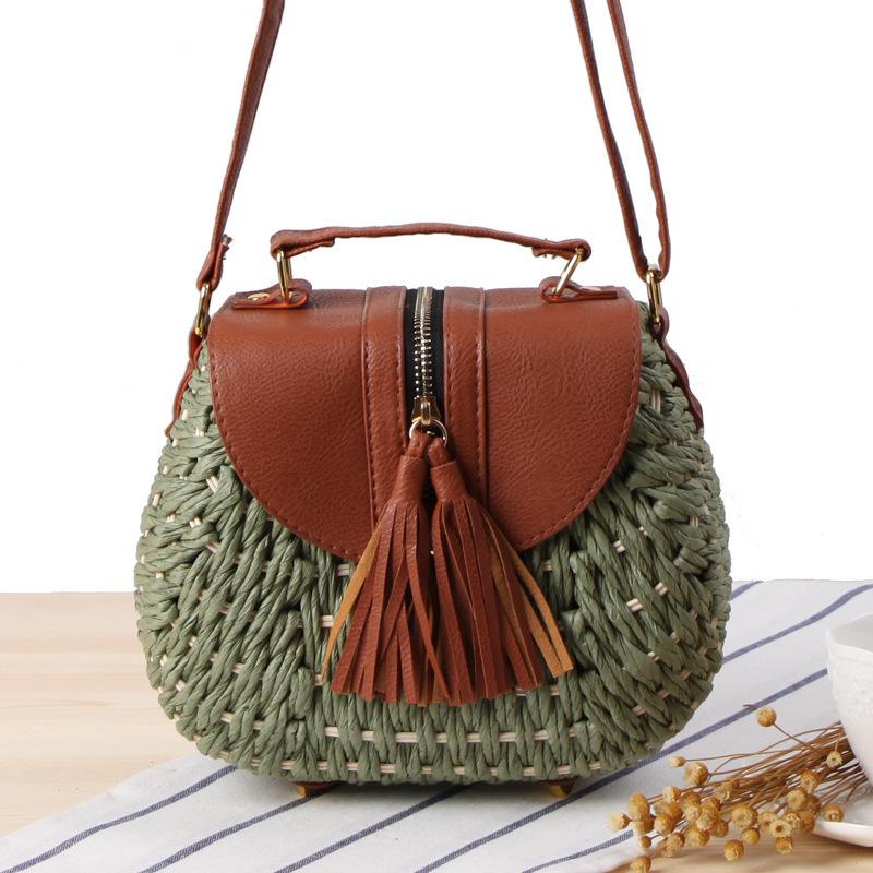 

Жіноча сумка через плече з плетеної паперової мотузки - Пляжна сумка на плече у стилі відпустки армія зелений колір