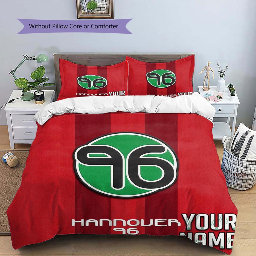 Hannover 96 Bettwäsche mit individuellem Namensmuster, Steppdecken-Set, Bettbezug, Kissenbezug, Heim-Geburtstagsgeschenk(1 Bettbezug + 2 Kissenbezüge, ohne Füllung)