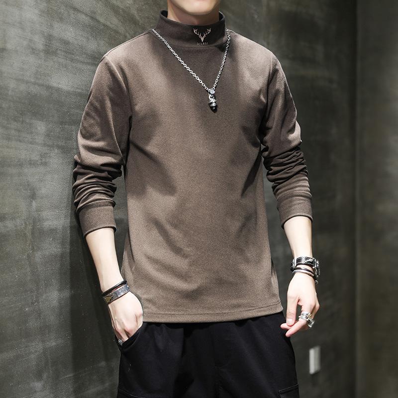 

Мужская базовая футболка с полуворотником-стойкой для осени и зимы, теплая футболка с длинным рукавом, новая двухсторонняя бархатная футболка, мужской топ 4XL