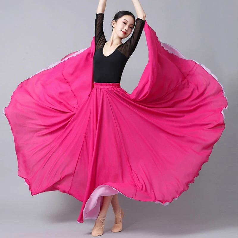 630 Degree Classical Dance Skirt Women Double-Side Chiffon Big Swing Skirt Belly Dance Costume Stage Performance Maxi Skirts