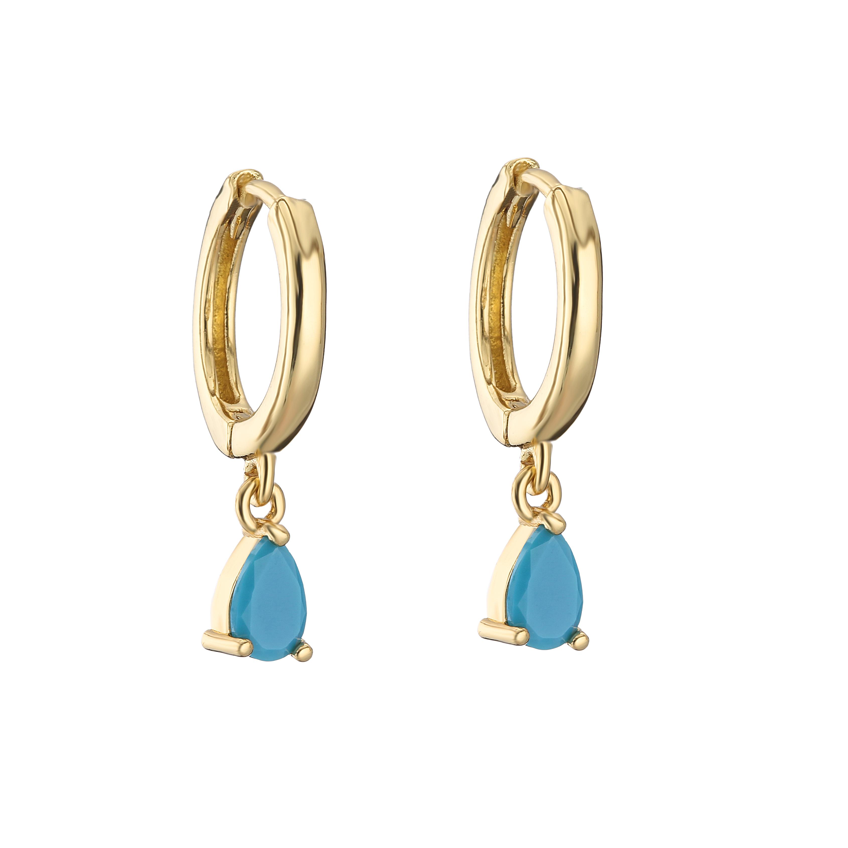 

HECHENG,1pair,CZ Ear Buckle ,Drop water Small Hoop Earrings for Women,White/green/black/blue Color Minimalist Fashion Zircon