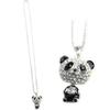 Women Fashion Lovely Rhinestone Panda Pendant Beaded Long Sweater Chain Necklace