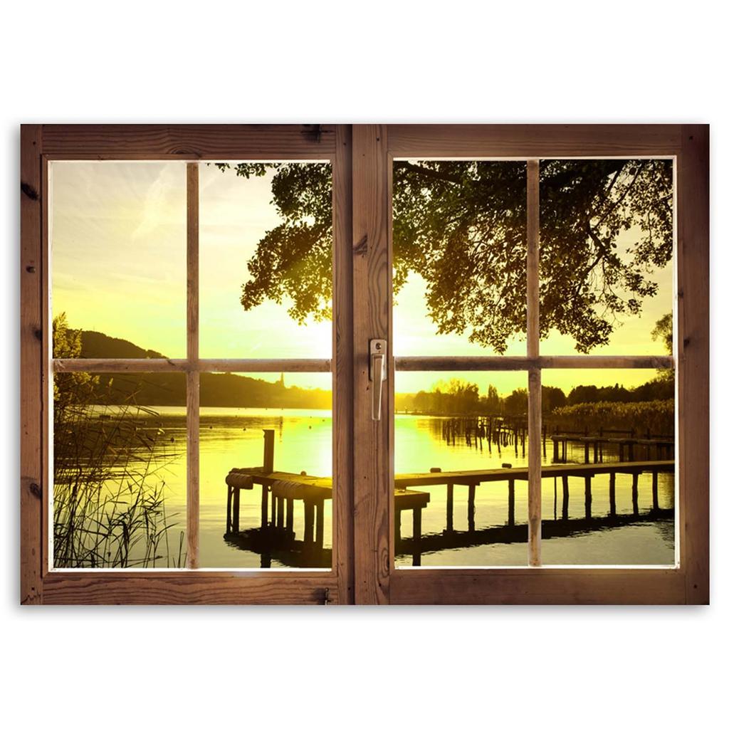 Obraz na plátně, Okno - západ slunce nad molem