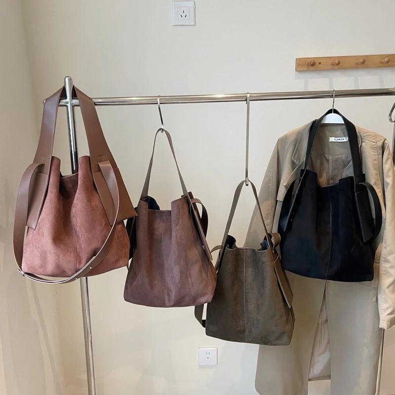 New styles of faux suede bucket shoulder bags sense of luxury large capacity bags