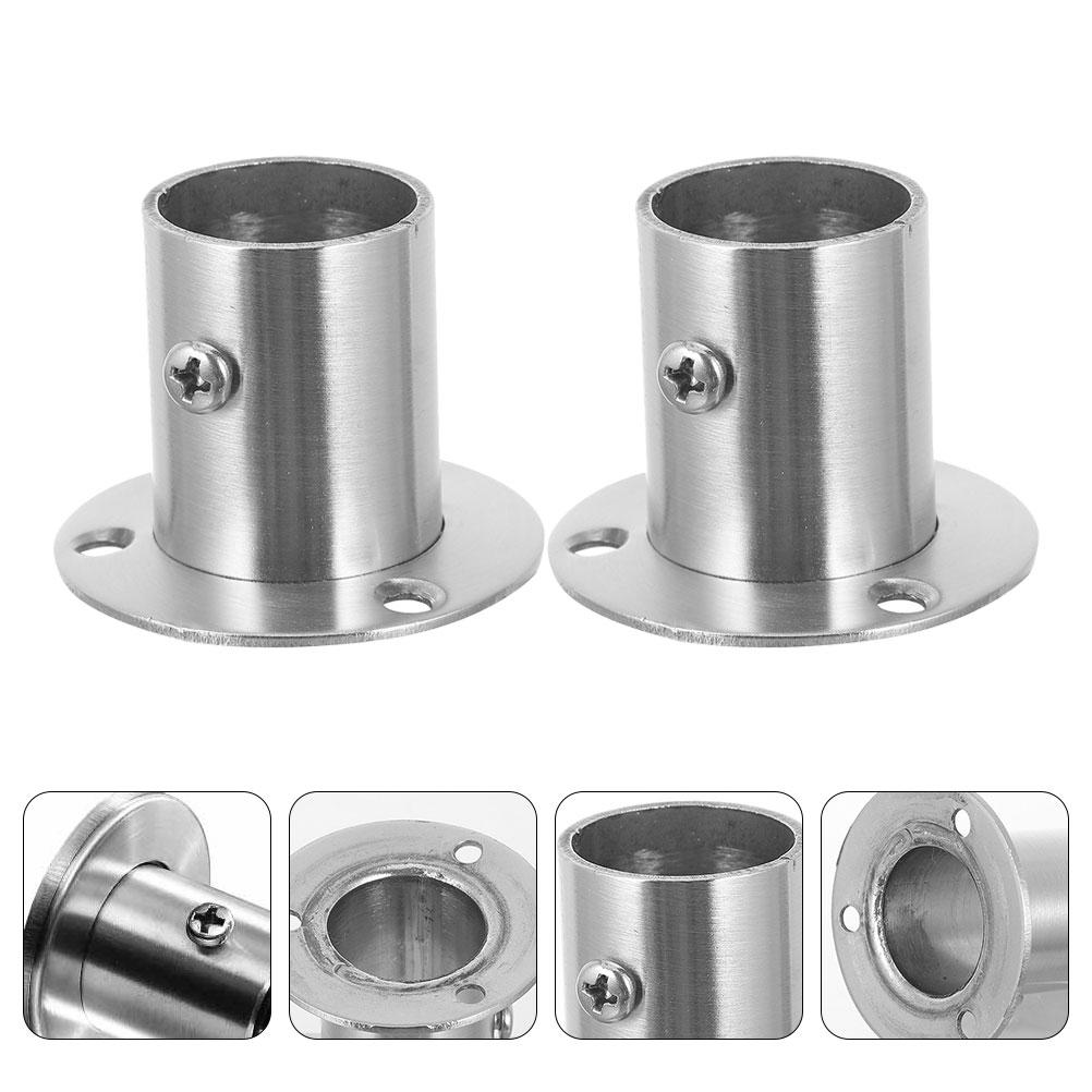 2Pcs Stainless Steel Closet Rod Holder Strong Heavy Duty Wall Mount Socket for Wardrobe Curtain Rod Support Closet Bar Bracket