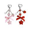 Strawberry Keychain Charm Multifuntional Bowknot and Star Bag Charm Key Accessory Suitable for Keys and Fashion Bags