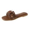 Foreign Trade Large Size Slippers Women's 2025 New Women's Summer Wear Metal Buckle Soft Bottom One-word Drag Square Head Sandals