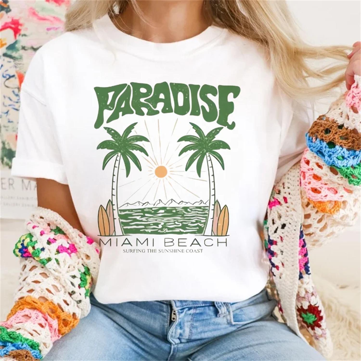 Vacation Style Casual and Beautiful T-Shirt Printed Top Cute Women s Pattern Casual 90s Trend Summer Versatile Beach T-Shirt S