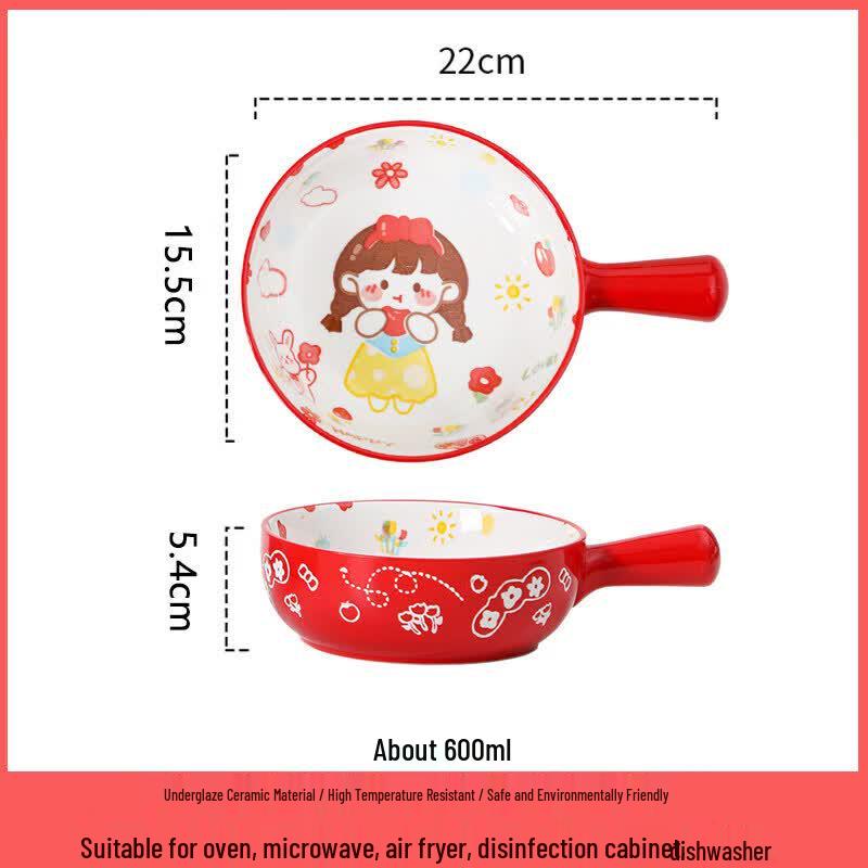 Cartoon Ceramic Oven-Safe Bowl with Handle