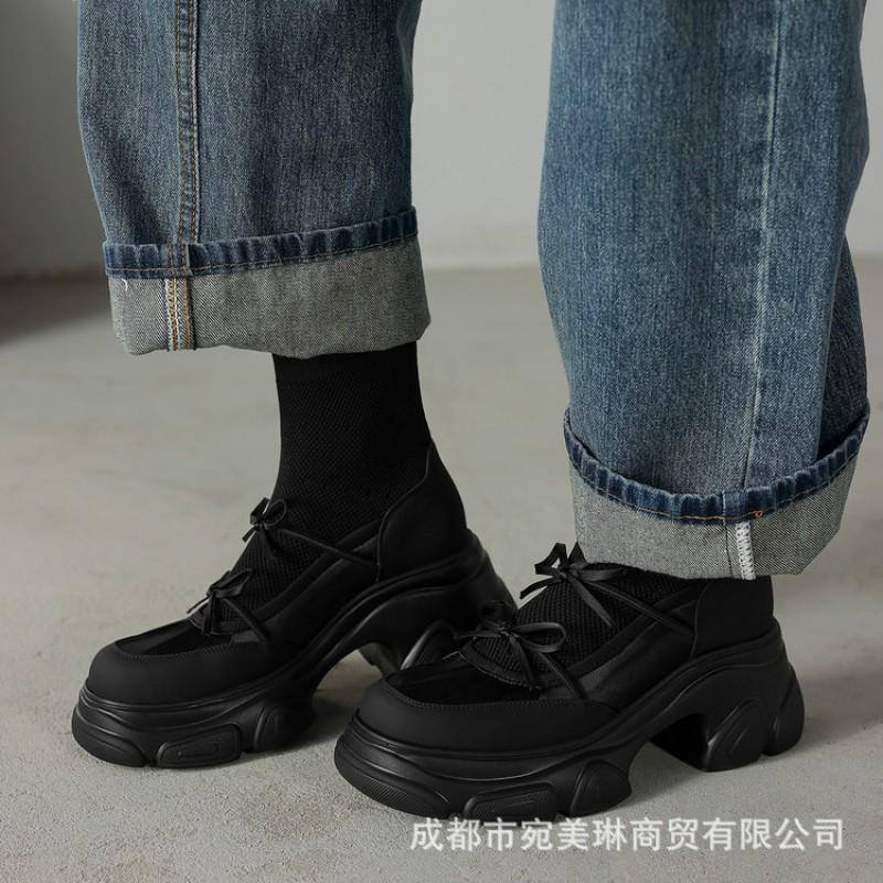 Womens Platform Ankle Boots Chunky Heel Round Toe Casual Leather Short Daily Wear