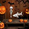 Wall Skeleton Statue Fishing Human Skeleton Figurine with Shark Gothic