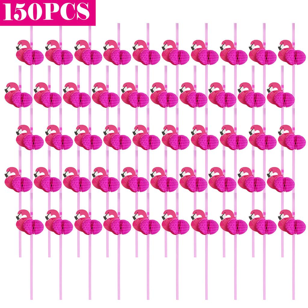 50 to 150pcs/lot Paper Straws For Flamingo Pineapple Drinking Straws Cupcake Hawaiian Decoration Supplies Paper Drinking Straws