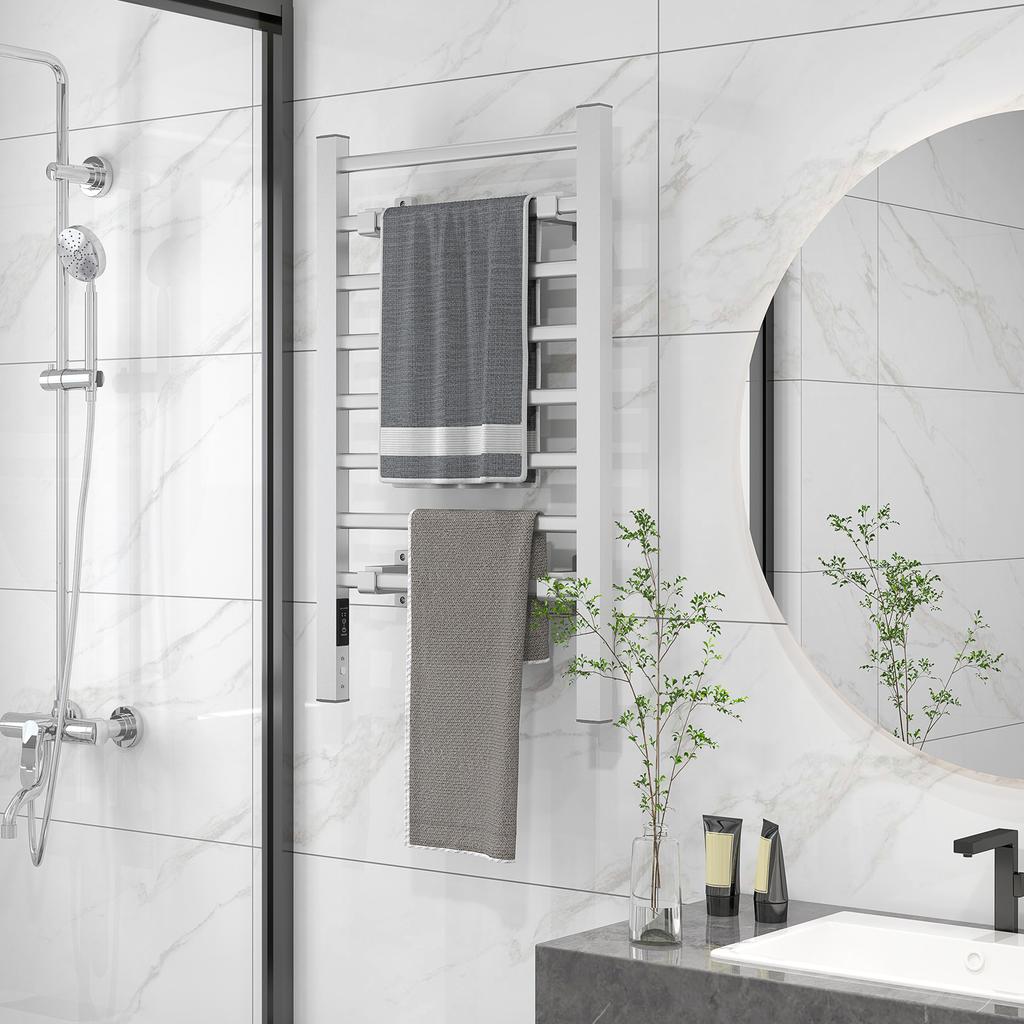 Electric Floor or Wall Towel Warmer 150W with 8 Bars and Timer 2-4 Hours, 53x35x90 Cm, Silver