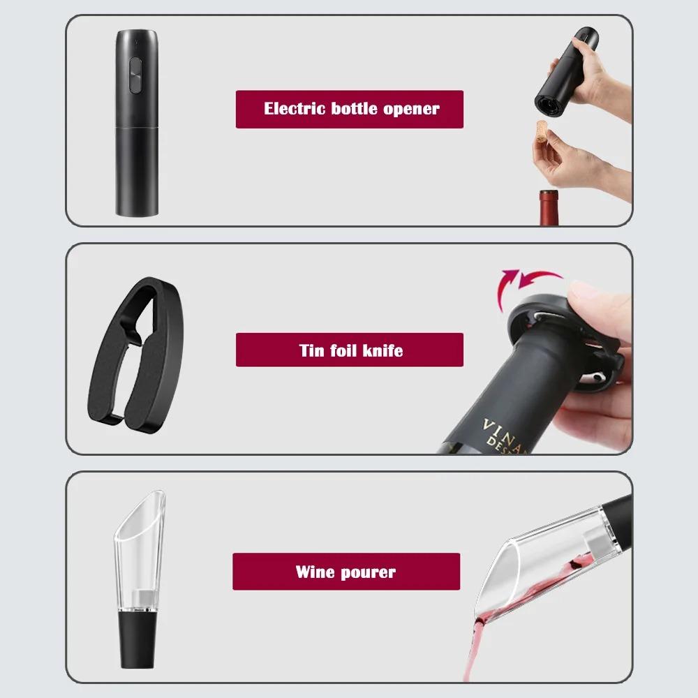 Elektrischer Flaschenöffner Haushaltsweinset Schrauber Rotwein Automatischer elektrischer Flaschenöffner mit Ladestation Weinliebhaber Küche