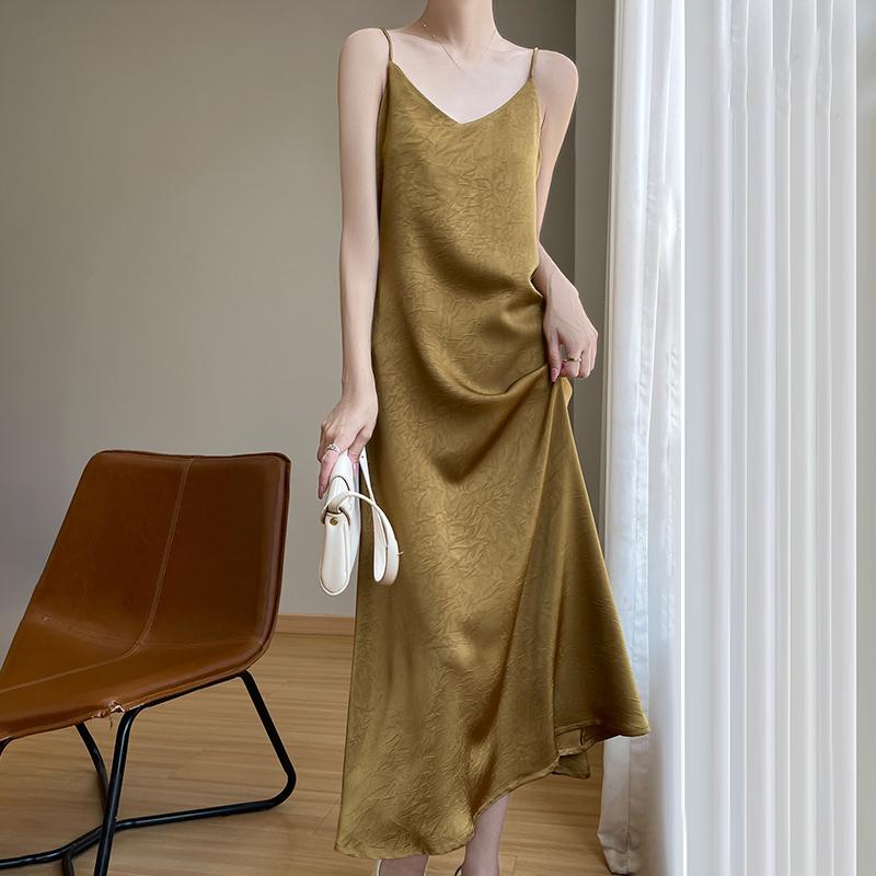 Summer New Style Women's Mulberry Silk Blended Dress Female Slim Waist Medium and Long Commuting Temperament Fashion Breathable Daily Dress