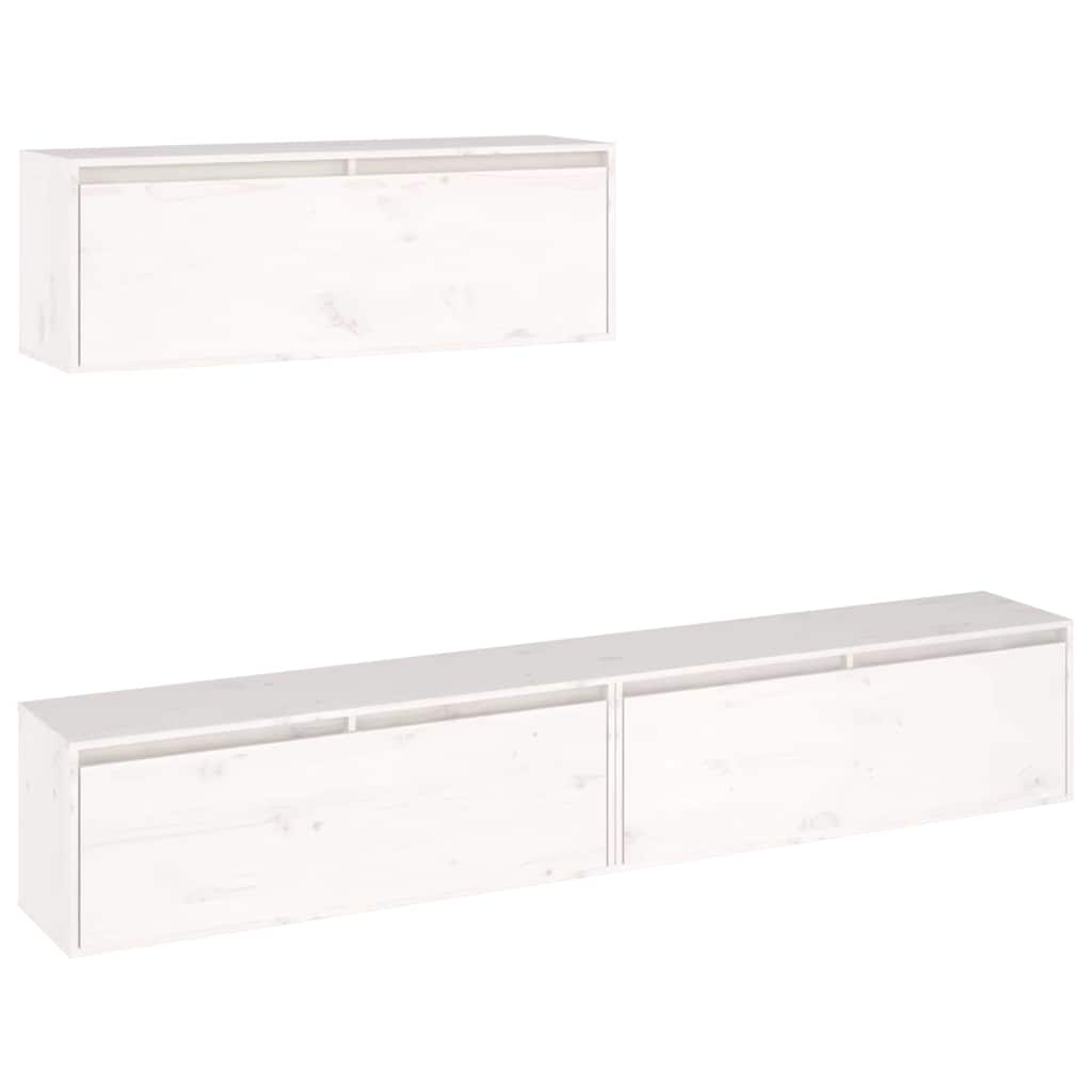 3 Piece TV Cabinet Set White Solid Pine Wood