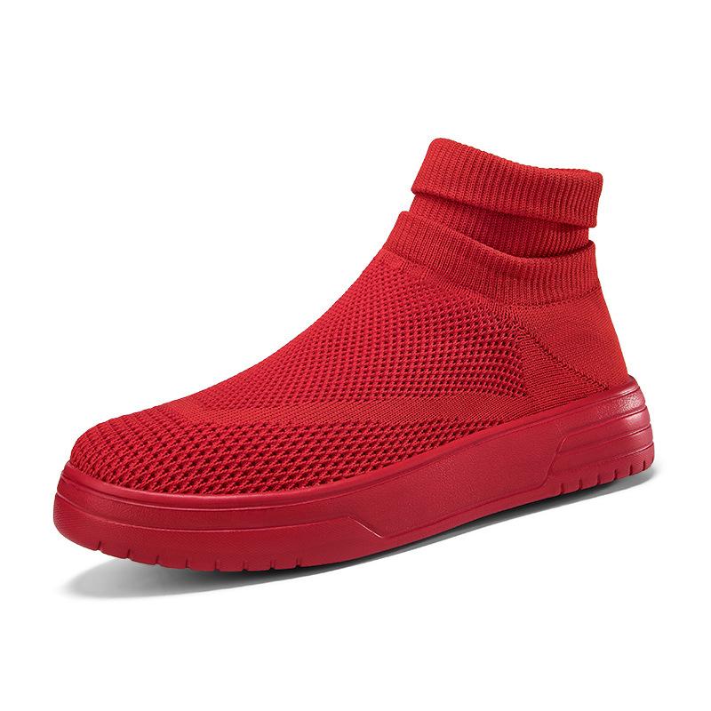 

Мужская обувь осень новая обувь-носки с высоким верхом для пар повседневная обувь большого размера обувь на толстой подошве дышащие кроссовки из сетки с плетением «муха» 46 красный