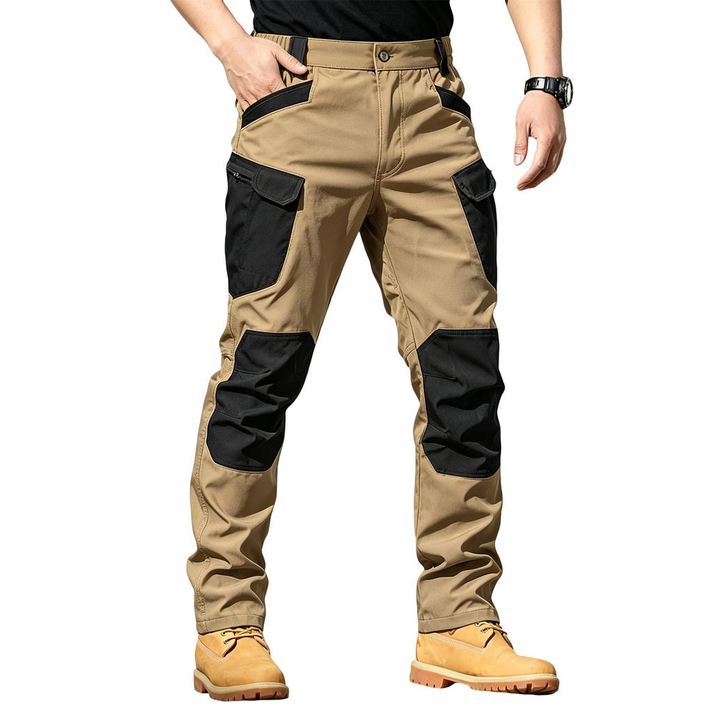 Men's Retro Color Block Multi-Pocket Cargo Pants (Belt Not Included)