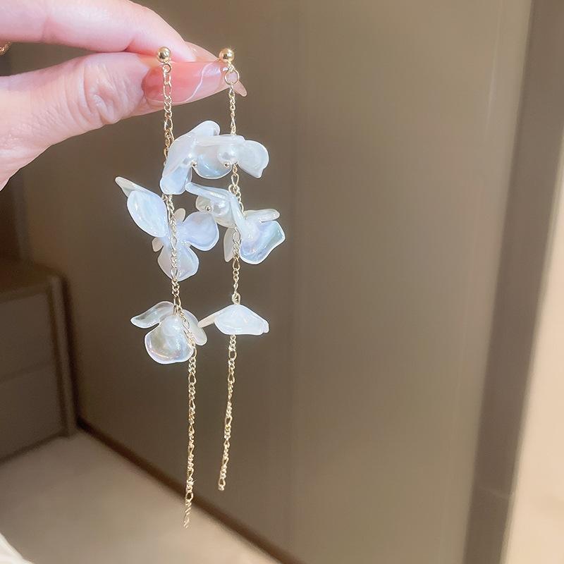 

Сережки з китицями з кришталевої сітки з квітами, витончені сережки, мінімалістичний темперамент, довгі сережки з китицями