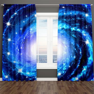 3D Print Modern Purple and Blue Milky Way Starry Night 2 Pieces Shading Window Curtain For Living Room Bedroom Decor Rod Pocket