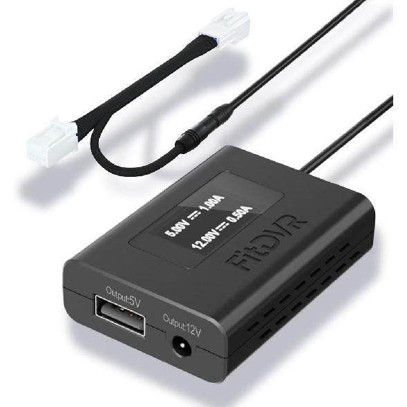 Dash Cam Power Adapter (10-Pin) for Dodge, Jeep, Ram, Chrysler and More, LED Display USB Power Source, Connects to Rearview Mirror, Fuse Protection,