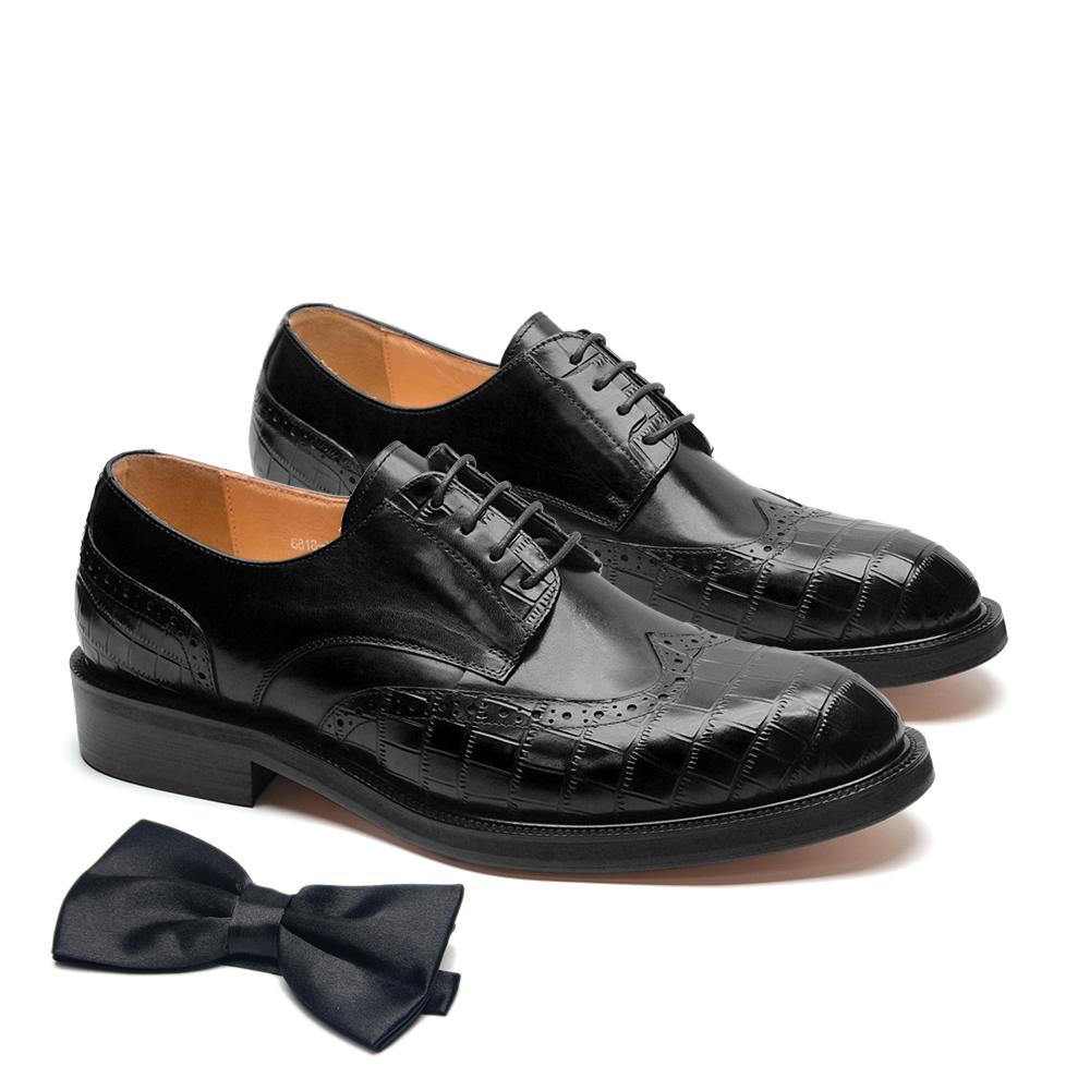 

Роскошные мужские формальные туфли дерби из натуральной кожи на шнуровке с круглым носком с принтом крокодила, деловые оксфорды с крылышками для свадьбы 46 чёрный