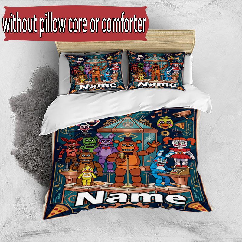 3-teiliges Bettbezug-Set (1 * Bettbezug + 2 * Kissenbezug, ohne Kern), Benutzerdefinierter Name Five Nights at Freddy's Muster Bettwäsche-Set, Heim Schlafzimmer Dekor Geschenk