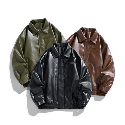 Men's Street Fashion Jacket Lapel Casual Spring and Autumn New Loose Men's Large-size Leather Jacket