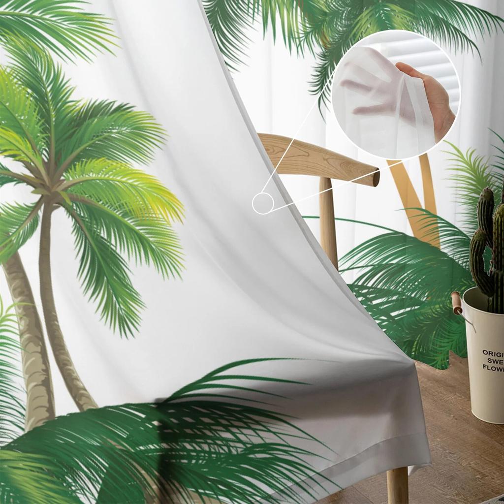 Beach Coconut Tree Summer Window Curtain for Bedroom Sheer Curtain for Living Room Luxury Tulle Curtain for Kitchen