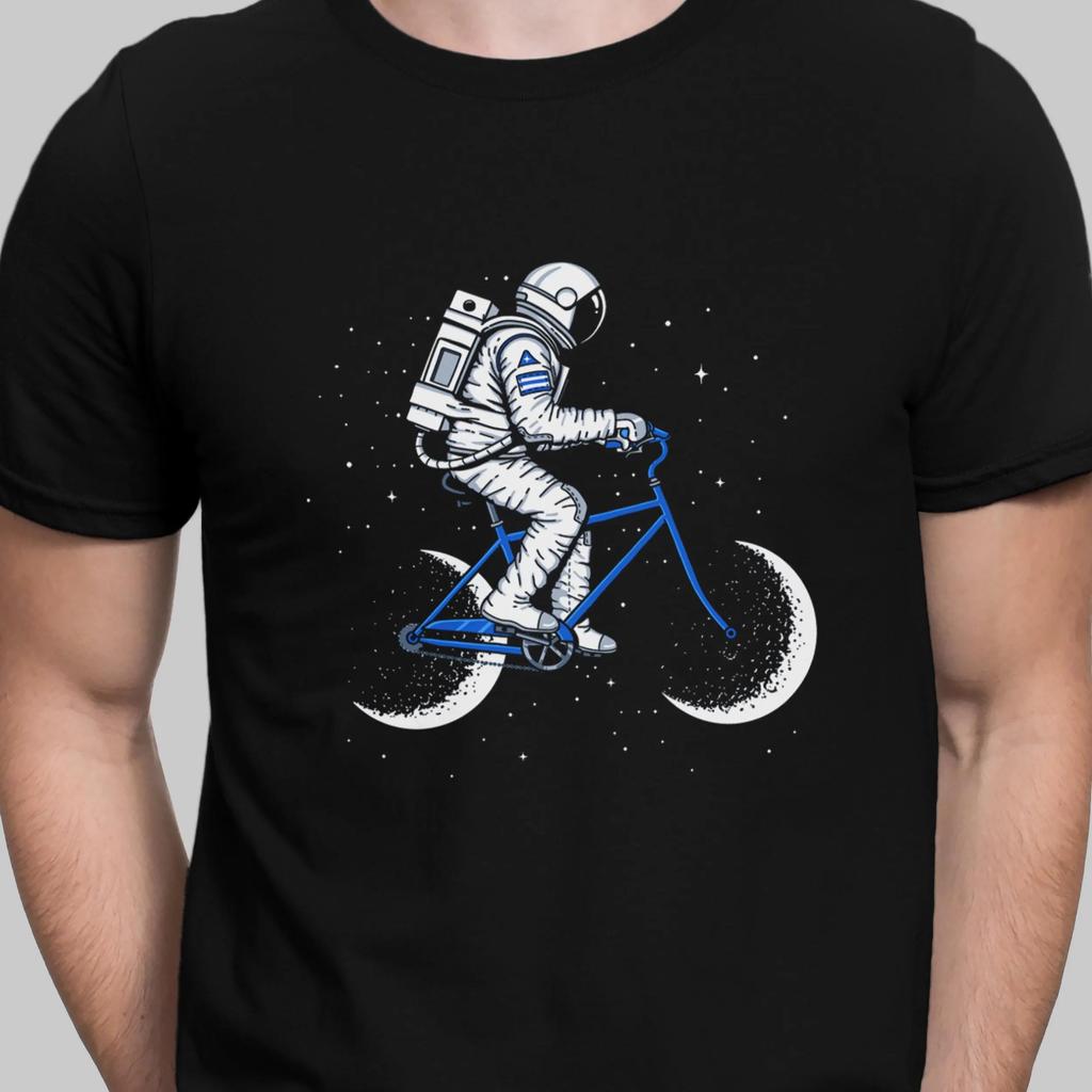 Moon Cycle T Shirt Space Astronaut T-shirt Cosmic Surreal Bicycle Unisex Shirt High-quality Crew-neck Short-sleeved Men's Tshirt