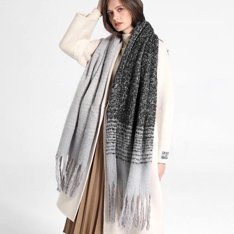 

Luxury Cashmere Winter Scarf Women Chunky Stoles Plaid Warm Shawl and Wrap Bandana Pashmina Long Tassel Female Thick Blanket 50x190cm