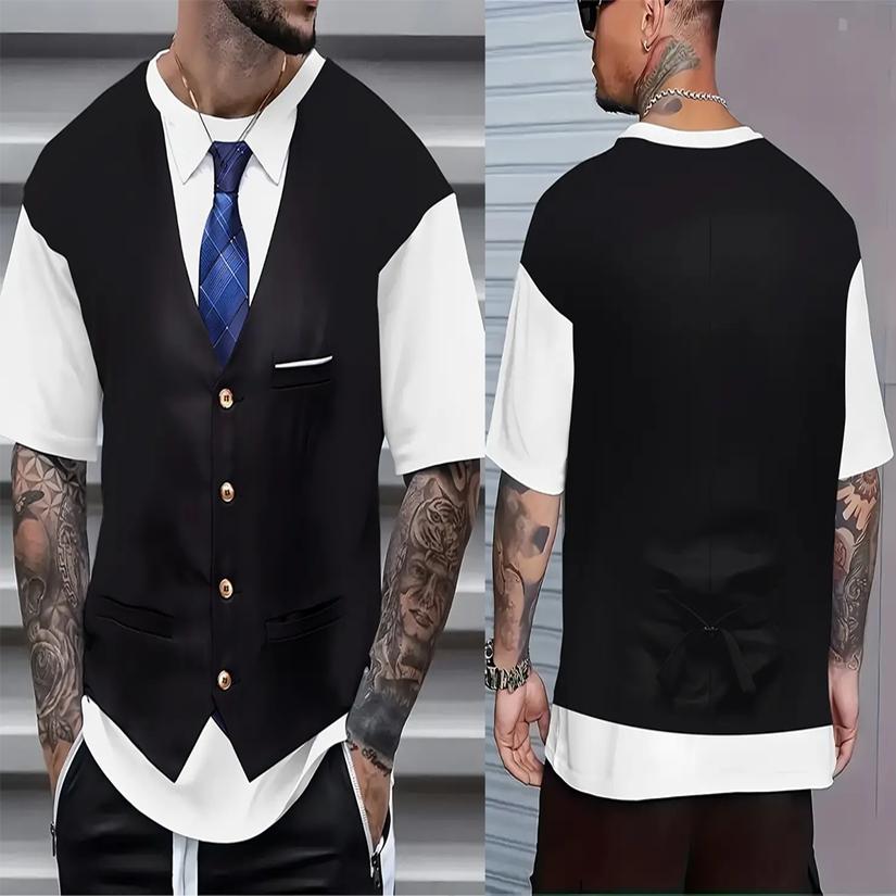 Men's Skeleton Graphic T-shirts Funny 3D Fake Jacket Print Men Women Punk Street Style T shirt Casual Outdoor Youth Tees Y2k Top