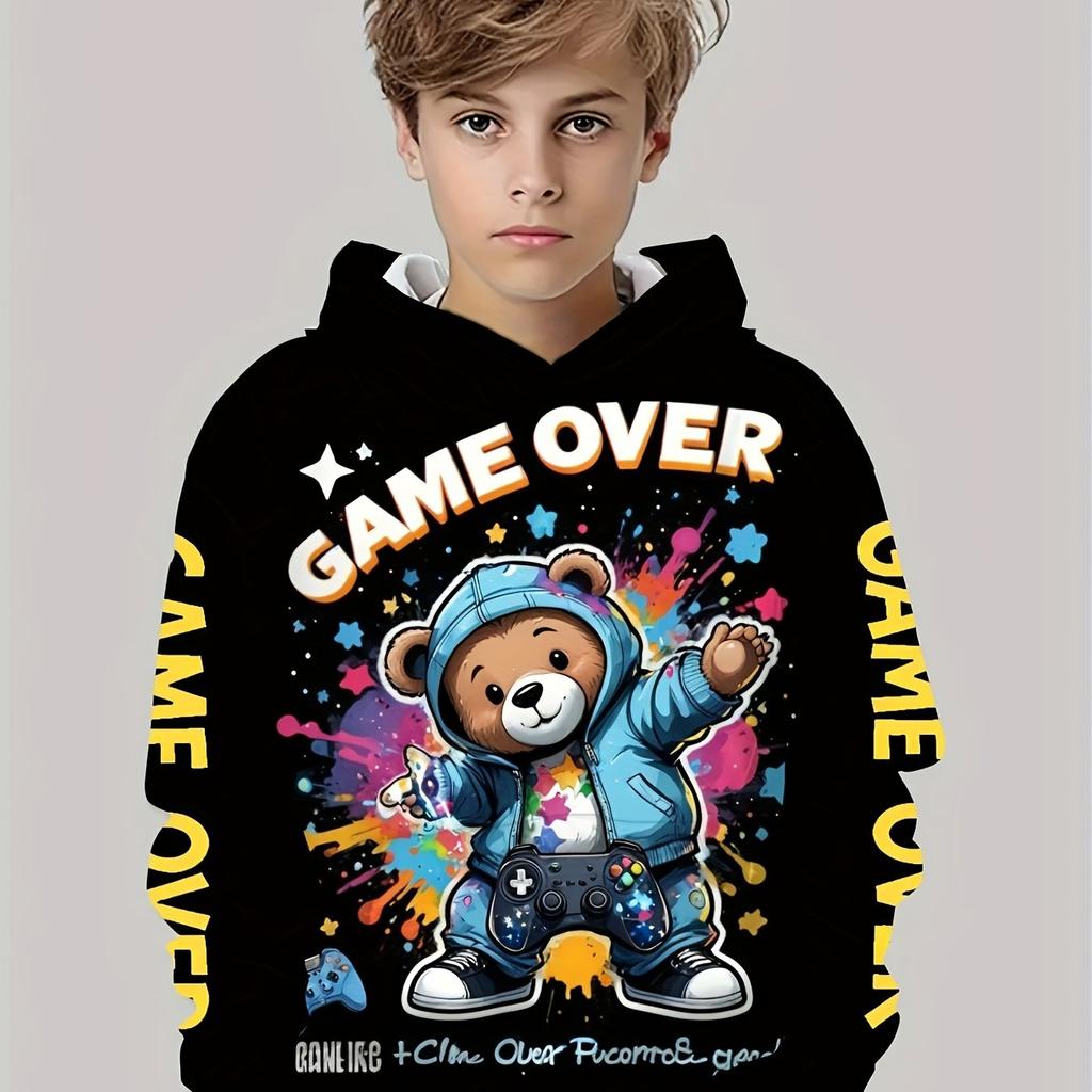 Ropa Infantil Niños Sudaderas con Capucha Manga Larga Oso Genial Estampado Ropa de Primavera Otoño para Niños Moda Exterior Ropa para Niñas Sudaderas