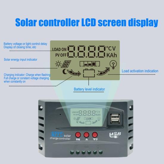 Regulátor solárního nabíjecího panelu 30A-100A 12V/24V systémy Regulátor solárního nabíjení se stabilizací napětí Ochrana proti přebití Odvod tepla