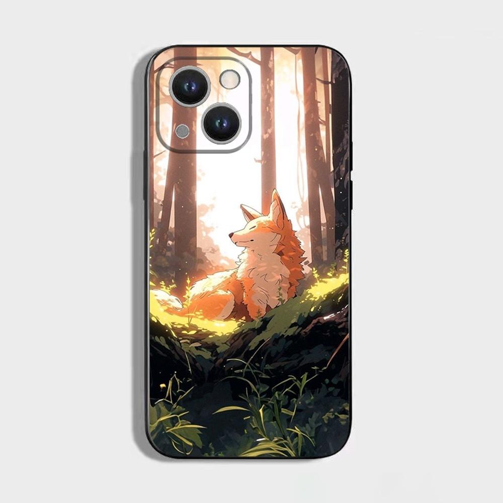 Cute Cartoon Animal Fox Phone Case For iPhone 16 15 Plus 14 13 Pro Max 12 Mini 11 X XS XR 7 8 8Plus Black Soft Phone Coque