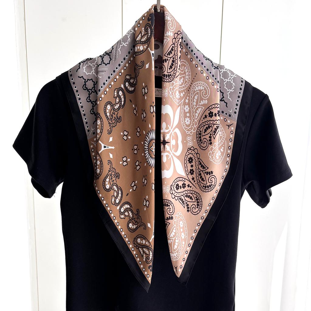 Luxury Silk 70cm Square Scarf For Women Bandanas Fashion Lady Hairband Female Cashew Print Neckerchief Hijab Bag Ribbon