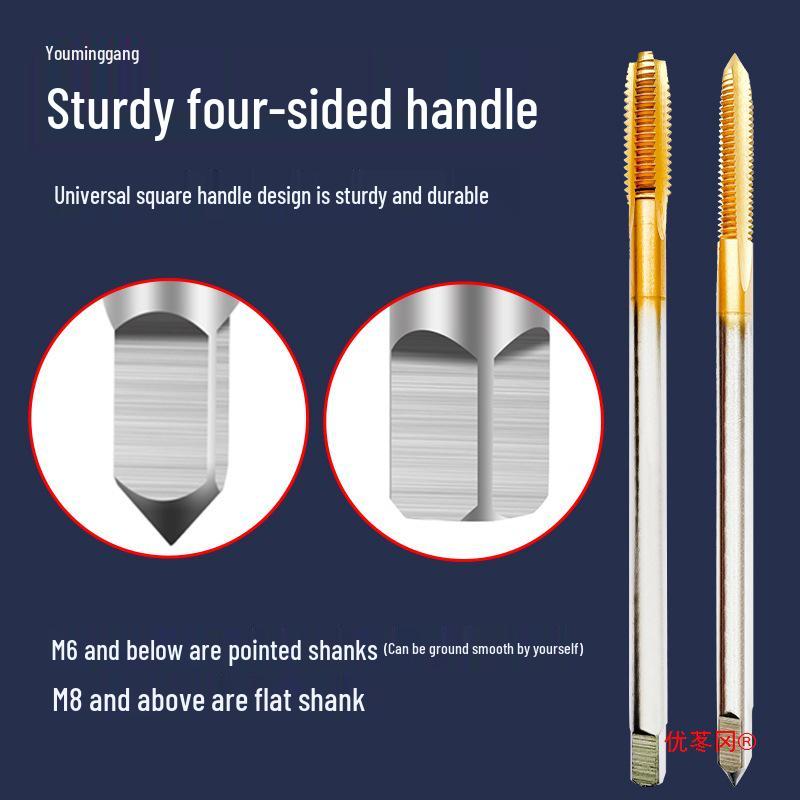 Titanium Coated Cobalt Straight Flute Extra Long Tap for Stainless Steel, Sizes M3-M8