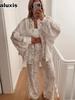 Autumn New Cotton Printed Long Sleeve Cardigan Pants Loose Pajamas Set Women's Home Clothes