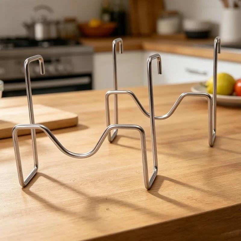 Kitchen Pot Lid Holder Stainless Steel Pan Cover Rack Pot Side Stand Modern Lid Rest Organizer Space Saving Kitchen Accessories
