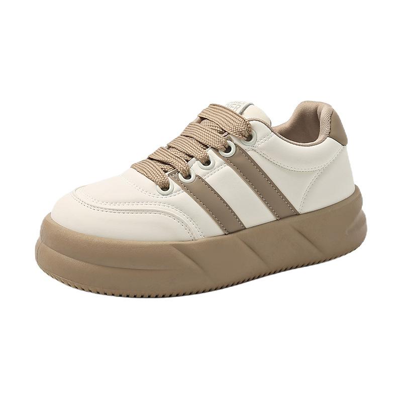 New wear-resistant bread sports and leisure leather board shoes, versatile trend muffin white shoes in autumn, shallow single shoes