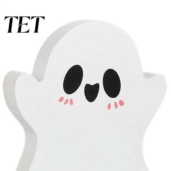 Wooden Ghost Pumpkin Black Cat Ornaments 3Pcs/Set Halloween Tiered Tray Decorations, Cute Small Figurine Set Ornaments, Block Table Signs for