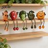 Whimsical Fruit Sculptures Resin Shelf Sitter Figurines with Flexible Dangling Legs, Hanging Edge Statues, Cute Character Desktop Ornaments