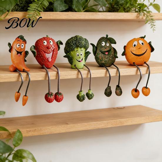 Whimsical Fruit Sculptures Resin Shelf Sitter Figurines with Flexible Dangling Legs, Hanging Edge Statues, Cute Character Desktop Ornaments