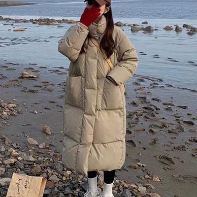 2XL teplá nová vycpaná bunda pro ženy Zimní chlebový kabát Korejský styl střední délky ke kolenům Volná, zesílená bavlněná bunda Trendy