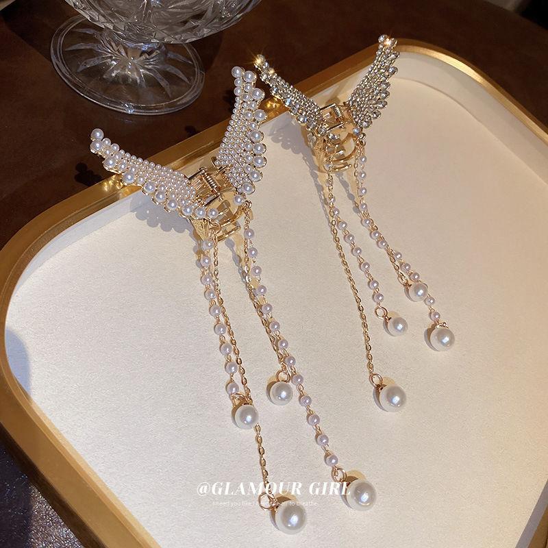 Pearl Flower Butterfly Hair Pin Fashion Chain Tassel Hair Accessories Women Grab Shark Clips