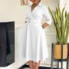 Large size women's clothing autumn new lapel fashion temperament solid color large skirt dress