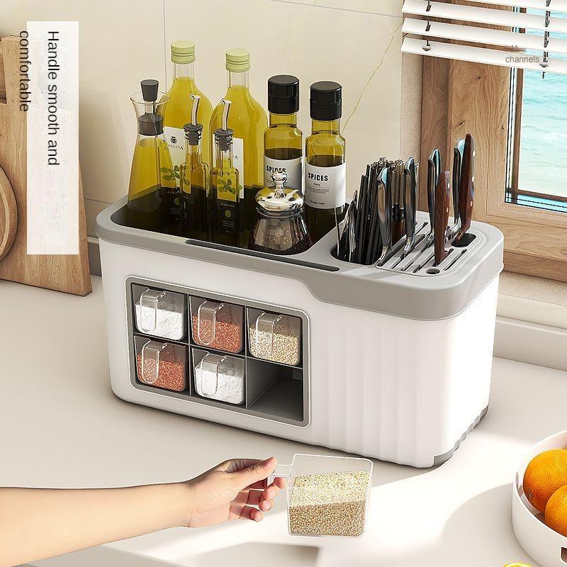 Multi-functional Seasoning Box Kitchen Storage Rack Seasoning Bottle Condiment Storage Rack Seasoning Tank Knife and Tableware Storage Box