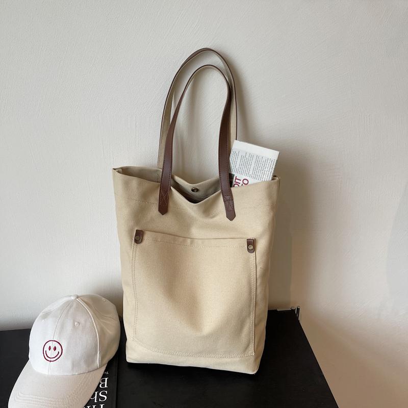Canvas Bag Solid Color Large Capacity Student Handbag Women's Shoulder Bag Underarm Bag